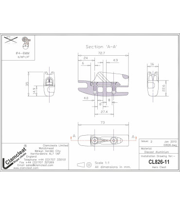 Clam alu moyen fermé anodisation dure Aero Cleat