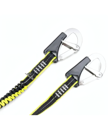 Longe élastique 1.5m avec 3 mousquetons double-sécurité