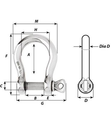 Manille lyre Ø8mm libre forgée inox HR