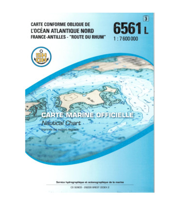 Carte SHOM 6561L - Carte Conforme Oblique Atlantique Nord. France-Antilles - Route du Rhum