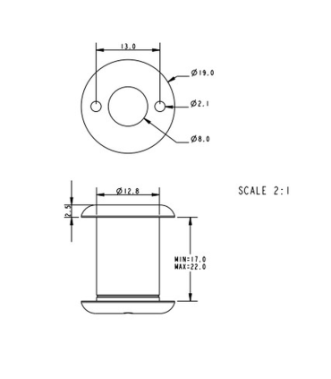 Écubier fileté haut/bas alu 8mm (17-22mm)