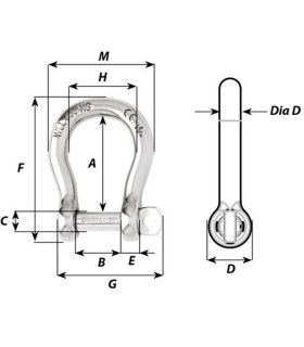 Manille lyre 5mm libre forgée inox