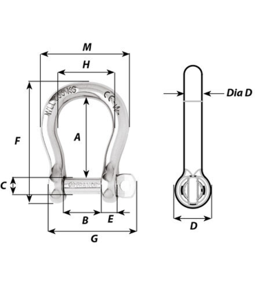 Manille lyre 5mm libre forgée inox